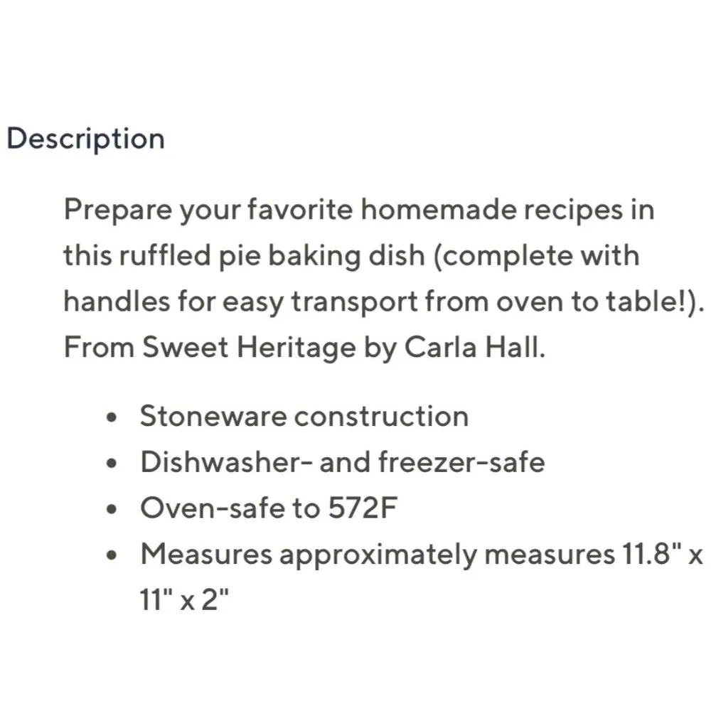 Sweet Heritage Ruffled Sweetie Pie Baking Dish Light Blue Floral Carla Hall